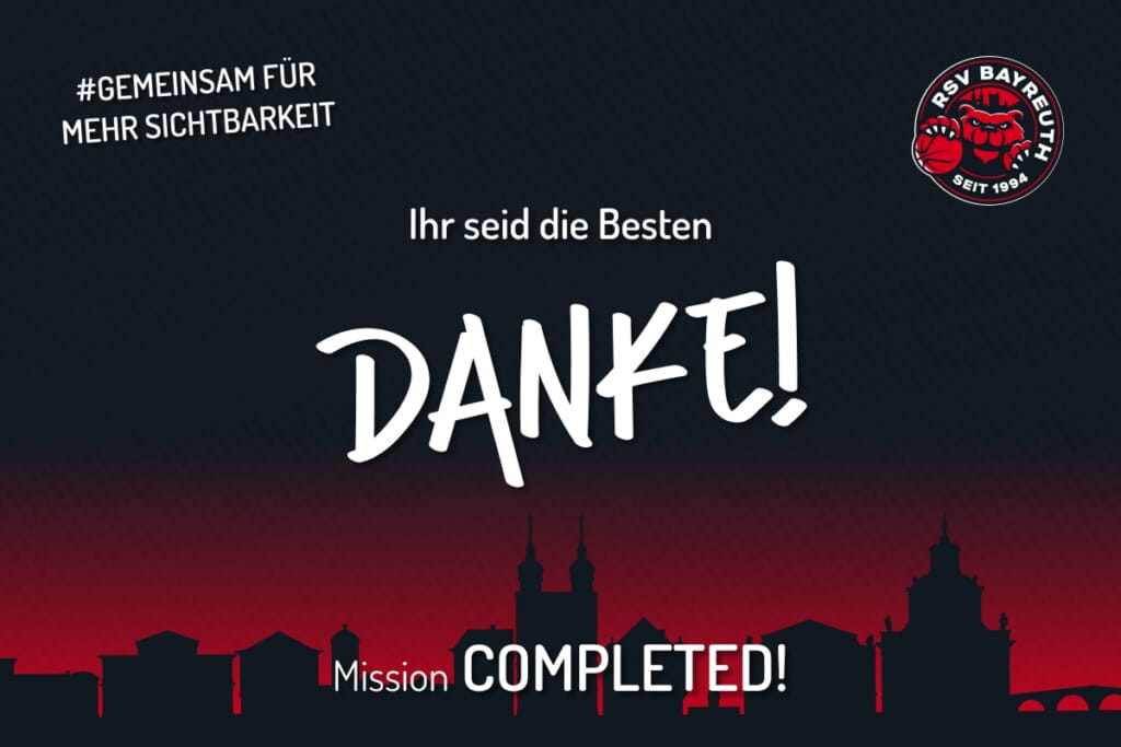 illustrierte Skyline von Bayreuth mit RSV Logo und Text ihr seid die Besten Danke!