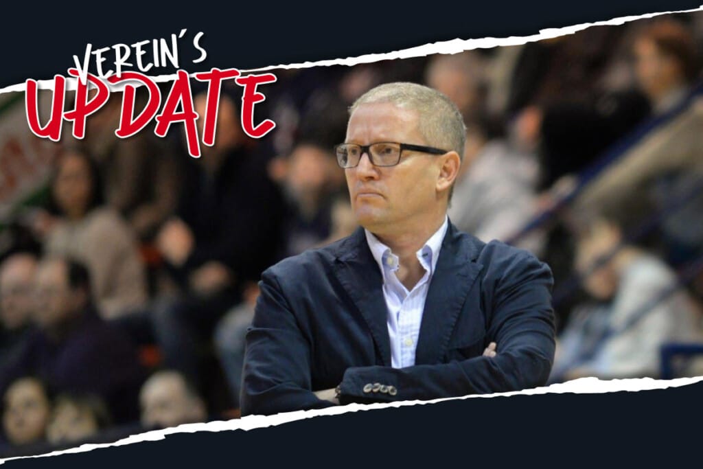 Malik Abes schaut mit verschränkten Armen zur Seite mit Text Vereins Update