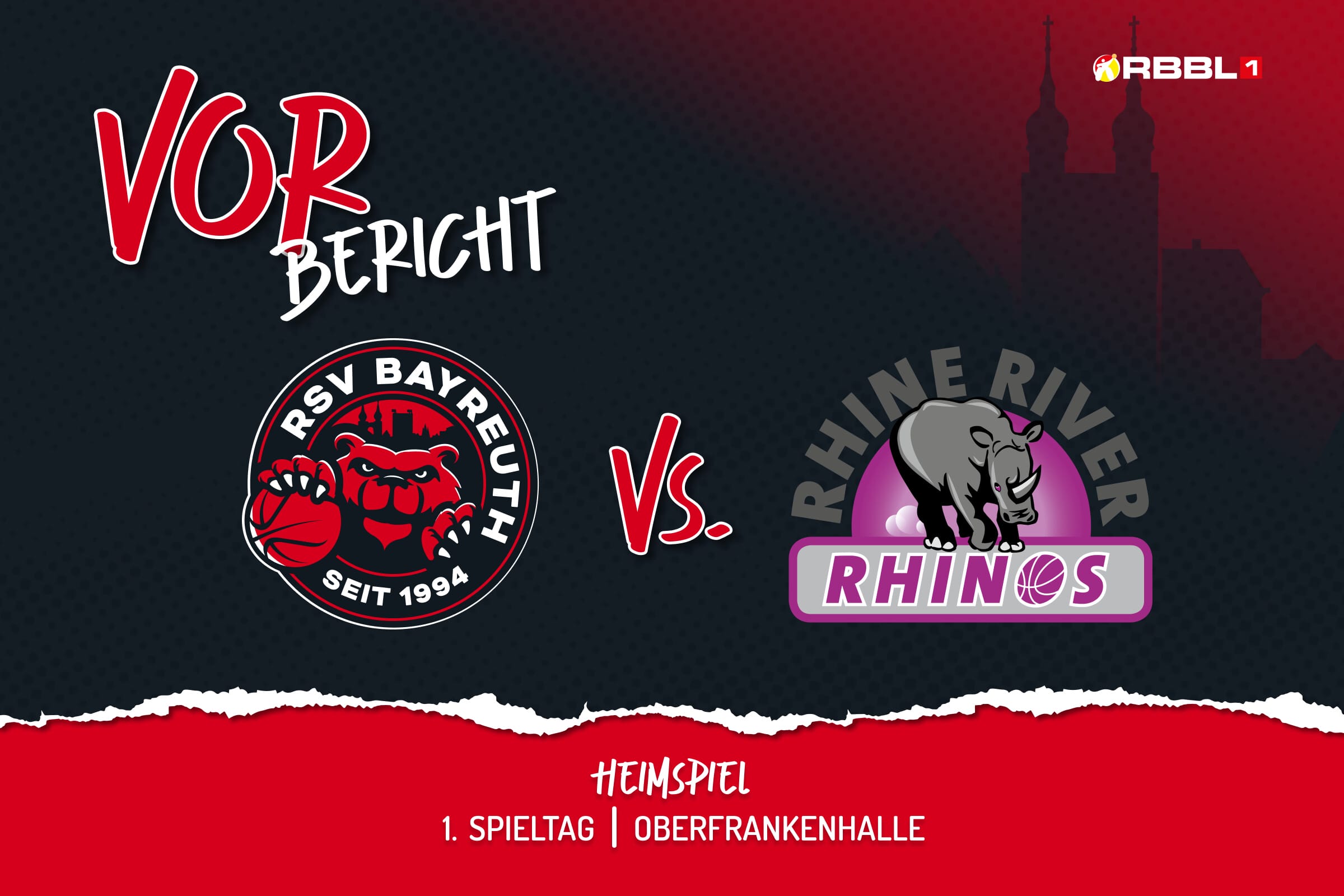 Vorbericht 1. Spieltag mit RSV Bayreuth Logo vs Rhine River Rhinos Logo