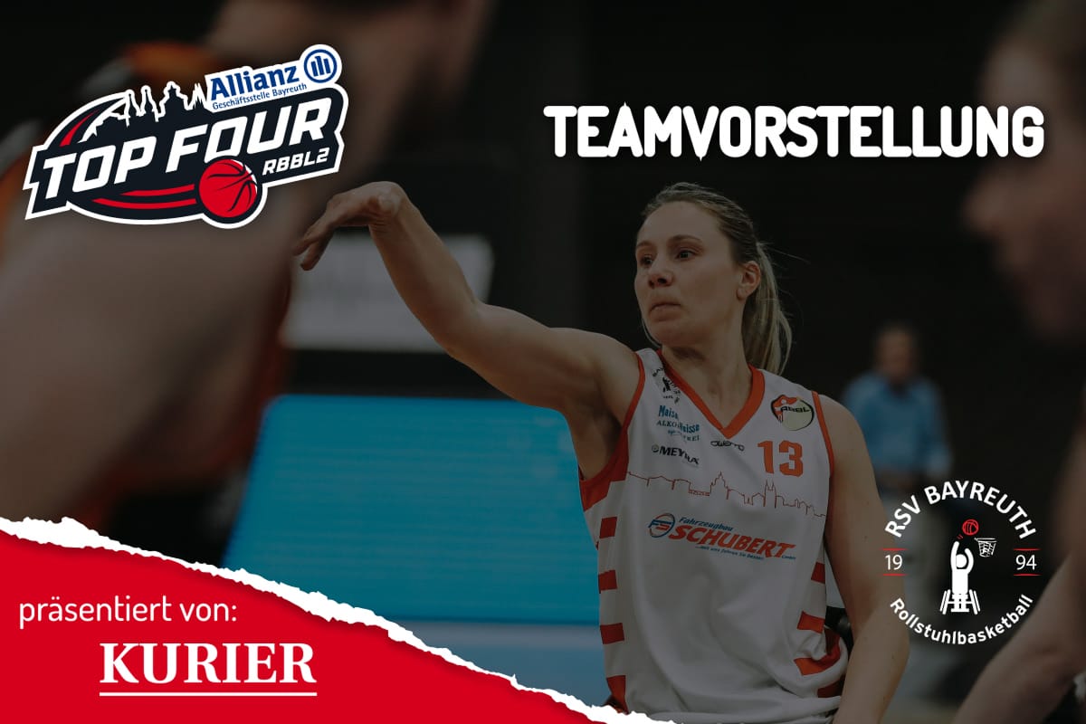 Basketballspielerin wirft Ball mit Allianz Top Four Logo und RSV Bayreuth Logo